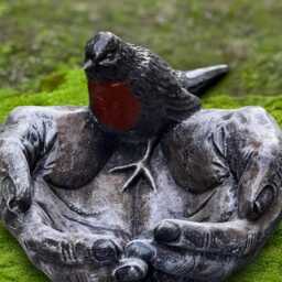 Bird in Hands Statue Stone Caring With Bird Sculpture Concrete Bowl Figurine Handmade Animal Ornament Garden Peace Decor - thumbnail 3