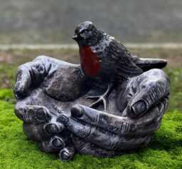 Bird in Hands Statue Stone Caring With Bird Sculpture Concrete Bowl Figurine Handmade Animal Ornament Garden Peace Decor - thumbnail 1