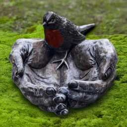 Bird in Hands Statue Stone Caring With Bird Sculpture Concrete Bowl Figurine Handmade Animal Ornament Garden Peace Decor - thumbnail 4