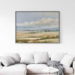 Golden Field Poster, Neutral Countryside Wall Art, Rural Painting - thumbnail 3