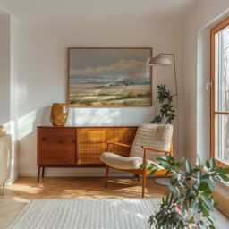 Golden Field Poster, Neutral Countryside Wall Art, Rural Painting - thumbnail 2