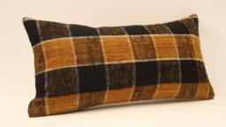 Vintage Wool Kilim Pillow Cover, Turkish Cushion, Art Deco Sofa - 10x20 - thumbnail 1