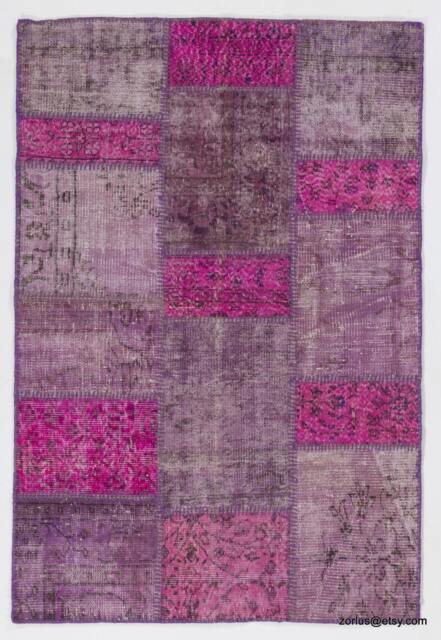 Liliac, Lavender & Pink Handmade Turkish Patchwork Rug - image 1