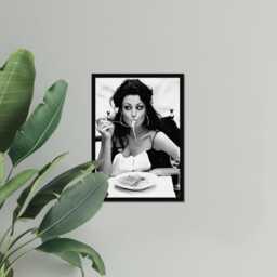 Vintage Girl Eating Spaghetti Italian Print, Luxury Fashion, Fine Art Photography Wall Art, Museum Quality Black & White Poster - thumbnail 3