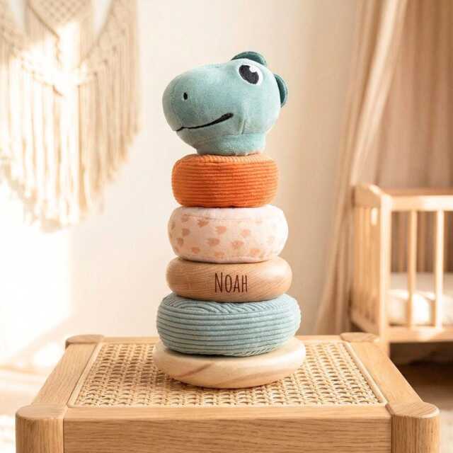 Stacking Tower, Children's Toy, Dinosaur, Montessori Baby Stacking 1St Birthday Boy, Gift, Wooden Toy - image 1