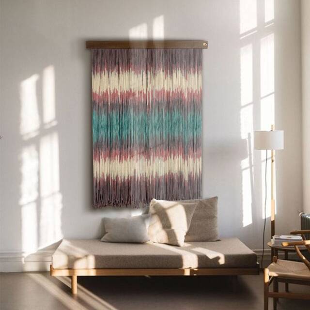 Handmade Macrame Fiber Art Wall Hanging Acoustic Boho Decor - image 1