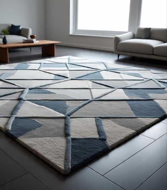 Handmade Wool Oushak Style Rug - Blue Medallion Geometric Carpet - 8x10 Ft - image 1