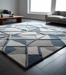 Handmade Wool Oushak Style Rug - Blue Medallion Geometric Carpet - 8x10 Ft - thumbnail 1
