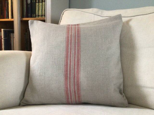 French Design Grainsack With Red Stripe On Soft Linen Cushion Covers - image 1