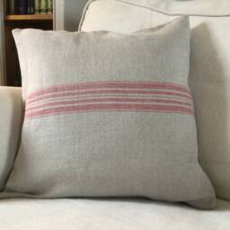 French Design Grainsack With Red Stripe On Soft Linen Cushion Covers - thumbnail 2