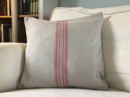 French Design Grainsack With Red Stripe On Soft Linen Cushion Covers - thumbnail 1