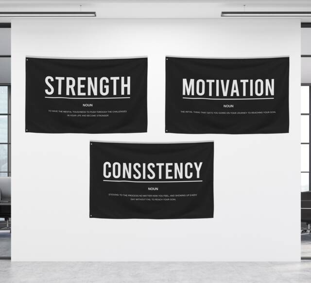 Motivational 3 Piece Wall Art Fabric Banners For Home Gym, Gym Art, Sign, Banners, Decor, Flags, At Decor - image 1