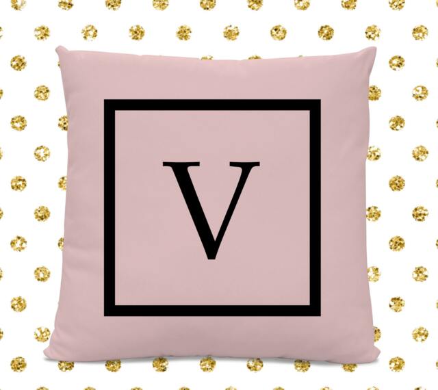Initial Pillow - Letter With V Monogrammed Custom Throw Pink