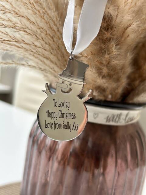 Personalised Snowman Christmas Tree Decoration - Stainless Steel Tree Ornaments For Winter Engraved Seasonal Festive Gift Name Decor - image 1