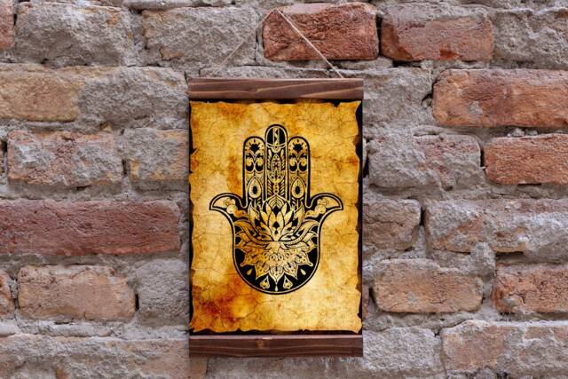 Hamsa Hand Ancient Kabbalah Evil Eye Protection Charm Talisman Wood Framed Canvas Print, Judaism Talmud Torah Beliefs, The Book Of Zohar - image 1