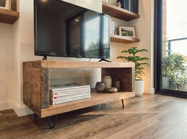 Solid Wood Tv Unit With Metal Legs/Rustic Handmade Timber Stand Coffee Table Chunky - image 1