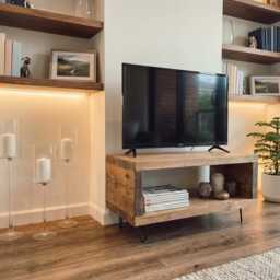Solid Wood Tv Unit With Metal Legs/Rustic Handmade Timber Stand Coffee Table Chunky - thumbnail 3