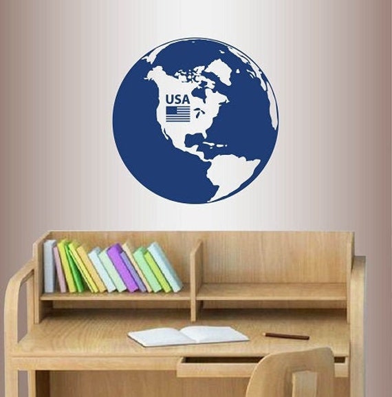 In-Style Decals Wall Vinyl Decal Decor Art Sticker Usa America On Map Globe American Flag Home Office Travel Room Removable Mural Design 397 - image 1