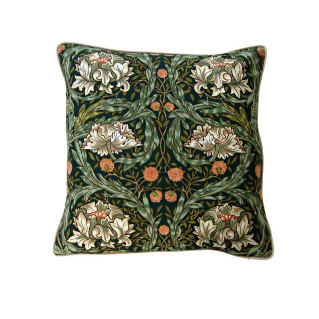 William Morris African Marigold Cushion Cover Arts & Crafts Pillow, Green Peach Cotton - image 1