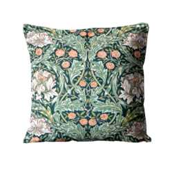 William Morris African Marigold Cushion Cover Arts & Crafts Pillow, Green Peach Cotton - thumbnail 2