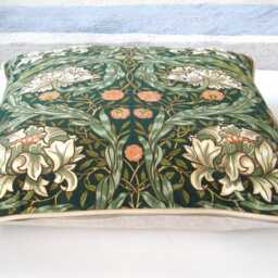 William Morris African Marigold Cushion Cover Arts & Crafts Pillow, Green Peach Cotton - thumbnail 3