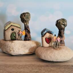 Couples Gift, Anniversary Small Whimsical Art Gift Of A Stone & Clay Miniature - thumbnail 4