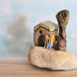 Couples Gift, Anniversary Small Whimsical Art Gift Of A Stone & Clay Miniature - thumbnail 3