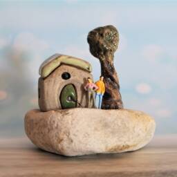 Couples Gift, Anniversary Small Whimsical Art Gift Of A Stone & Clay Miniature - thumbnail 2