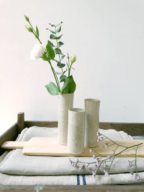 Set Of 3 Pottery White Handmade Flower Vases, Ceramic Modern Vase Set, Decorative Shelf Vase, Minimalist Unique Stoneware - image 1