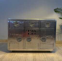 Tieetdye Aviator Trunk Cabinet Vintage Aluminum Sideboard With Hidden Storage