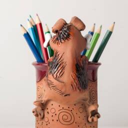 Handmade Ceramic Pen/Pencil Holder, Dog Design, Pencil Box With Fun Animals, Christmas Gift For Kids Organizing - thumbnail 3