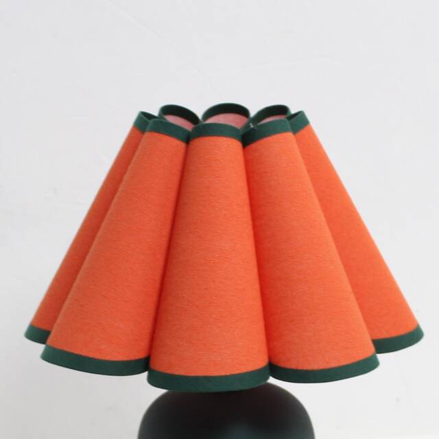 Handmade Orange Pleated Lampshade With Dark Green Trim - image 1