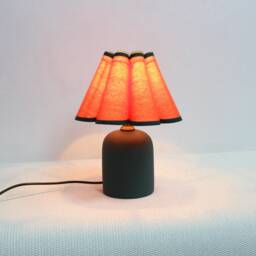 Handmade Orange Pleated Lampshade With Dark Green Trim - thumbnail 4