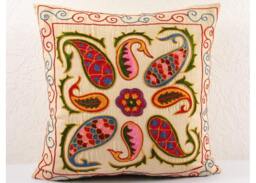 Hand-Embroidered Silk Suzani Pillow Cover - thumbnail 1