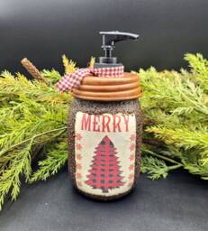 Buffalo Plaid Christmas Tree Themed Soap Dispenser, Grubby Mason Jar With Pump, Rustic Cabin Decor, Country Christmas, Lodge