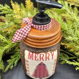 Buffalo Plaid Christmas Tree Themed Soap Dispenser, Grubby Mason Jar With Pump, Rustic Cabin Decor, Country Christmas, Lodge - thumbnail 3