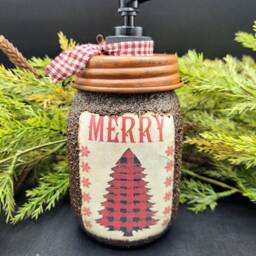 Buffalo Plaid Christmas Tree Themed Soap Dispenser, Grubby Mason Jar With Pump, Rustic Cabin Decor, Country Christmas, Lodge - thumbnail 2