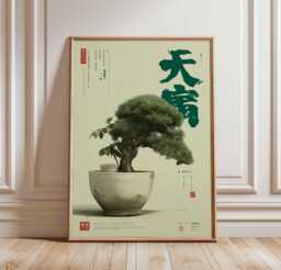 Bonsai Tree Poster, Japanese Zen Wall Art, Minimalist Green Botanical Print, Asian Calligraphy Artwork, Wabi Sabi Nature Decor - thumbnail 1