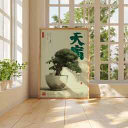 Bonsai Tree Poster, Japanese Zen Wall Art, Minimalist Green Botanical Print, Asian Calligraphy Artwork, Wabi Sabi Nature Decor - thumbnail 3