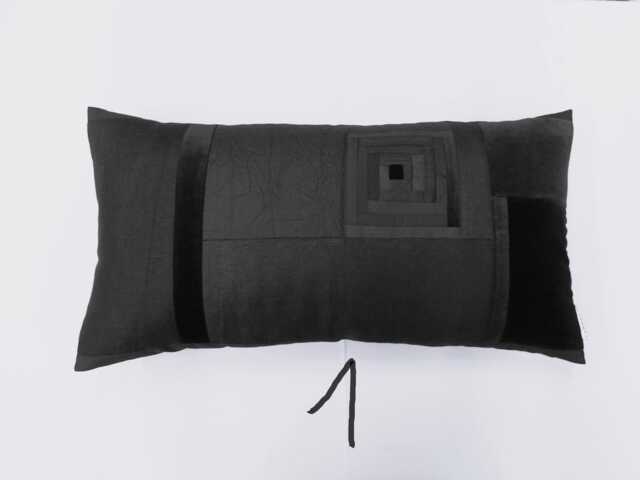 Black Cushion Cover, 65/34 cm Patchwork, Various Black Fabrics, Lined & With Concealed Zipper - image 1
