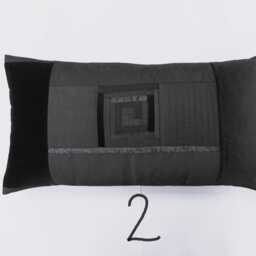 Black Cushion Cover, 65/34 cm Patchwork, Various Black Fabrics, Lined & With Concealed Zipper - thumbnail 2
