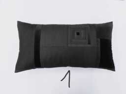 Black Cushion Cover, 65/34 cm Patchwork, Various Black Fabrics, Lined & With Concealed Zipper - thumbnail 1