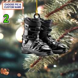 Custom Name Ski Boots Christmas Ornament, Tree Hanging Decor, Flat 2D Ornament Acrylic/ Wooden, Xmas Gift For Skiing Lover - thumbnail 2