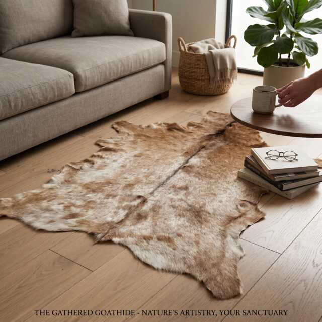 Genuine Brown White Goat Skin Rug - Natural Animal Hide Throw, Rustic Decor - image 1