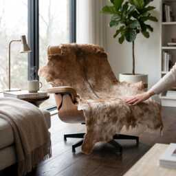 Genuine Brown White Goat Skin Rug - Natural Animal Hide Throw, Rustic Decor - thumbnail 3