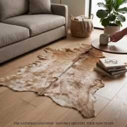 Genuine Brown White Goat Skin Rug - Natural Animal Hide Throw, Rustic Decor - thumbnail 1