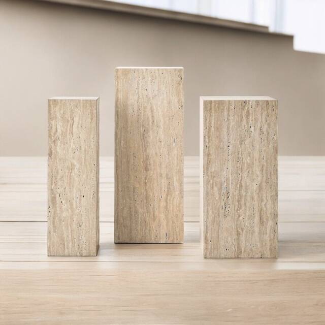 Pedestal Travertine, Custom Size Stone Block Pedestal, Side Table - End Table, Aesthetic Natural Pedestal Plinth - image 1