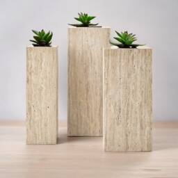 Pedestal Travertine, Custom Size Stone Block Pedestal, Side Table - End Table, Aesthetic Natural Pedestal Plinth - thumbnail 2