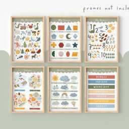 Set Of 6 Educational Prints, Shapes, Weather, Days The Week, Alphabet & Numbers Classroom Playroom Decor - thumbnail 2