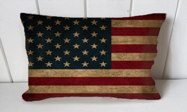 American Flag Vintage - Lumbar Cushion Fabric Panel Or Case Or With Filling Rustic Natural Jute Burlap Hessian